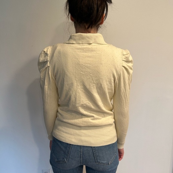 NWT Ember wide collar puff sleeve button down cream cardigan M - Picture 4 of 9